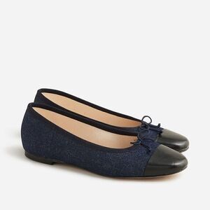 J Crew Zoe Cap Toe Ballet Flats in Washed Denim NIB